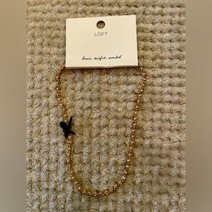 Loft, NWT, soft pink crystal chain necklace with delicate velvet black bow.